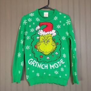 Dr. Seuss The Grinch Knit Holiday Sweater "Grinch Mode" Green Youth Boys Large